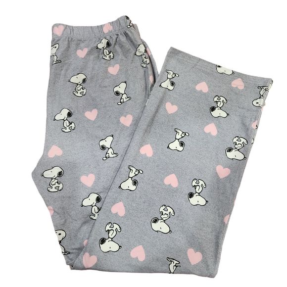 Womens Peanuts Snoopy Gray Pajama Set With Pink Hearts Size L - Picture 5 of 15